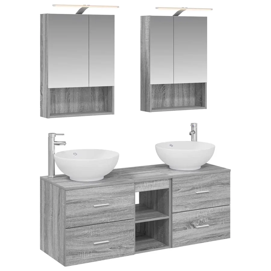 Ensemble de mobilier de salle de bain 5 pcs Sonoma gris - 2