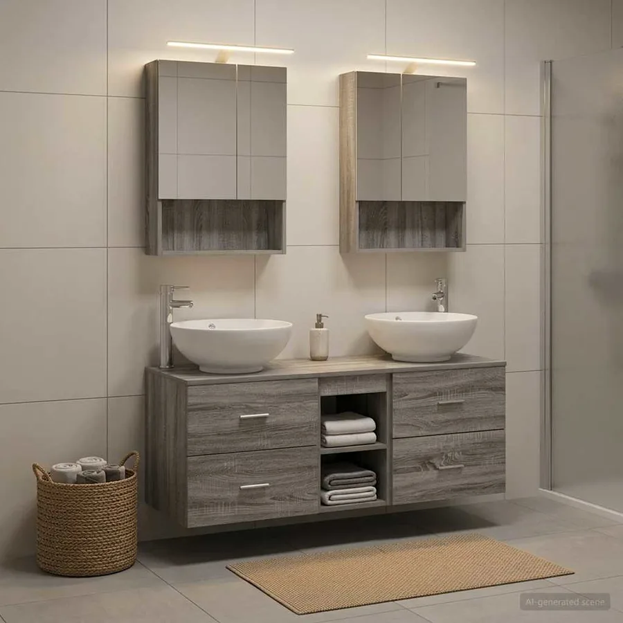 Ensemble de mobilier de salle de bain 5 pcs Sonoma gris - 4
