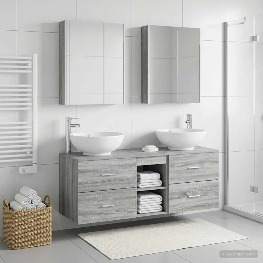 Ensemble de mobilier de salle de bain 5 pcs Sonoma gris