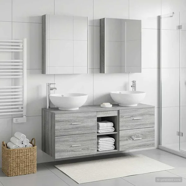 Ensemble de mobilier de salle de bain 5 pcs Sonoma gris