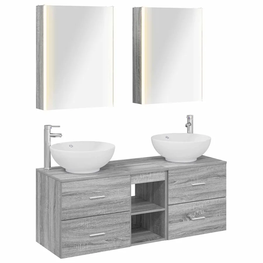 Ensemble de mobilier de salle de bain 5 pcs Sonoma gris - 2