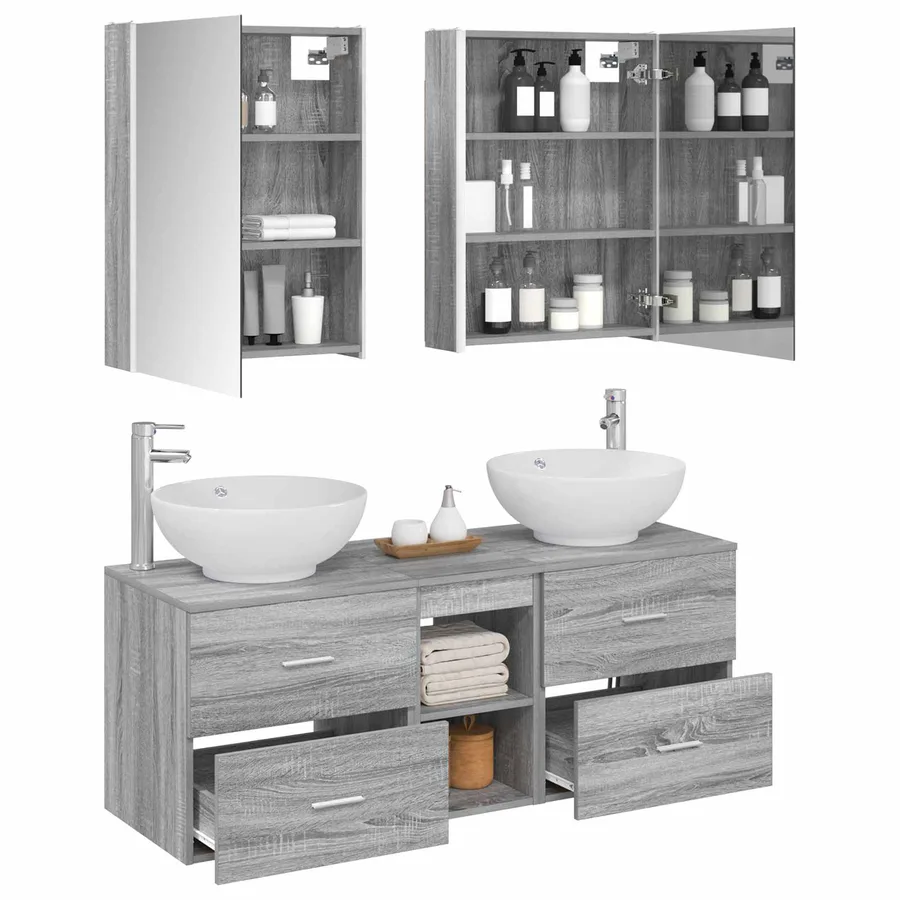 Ensemble de mobilier de salle de bain 5 pcs Sonoma gris - 3