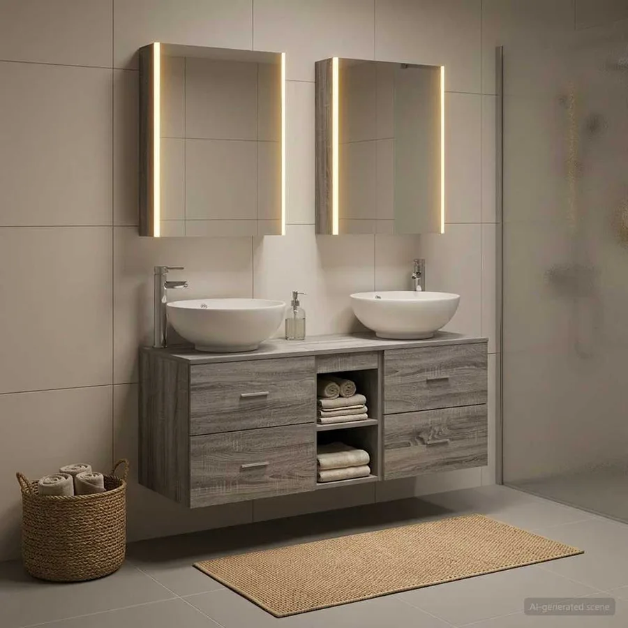 Ensemble de mobilier de salle de bain 5 pcs Sonoma gris - 4