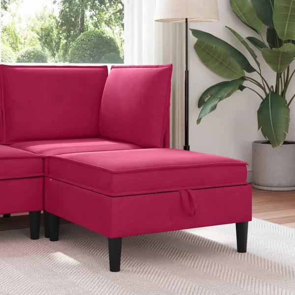 Pouf avec Rangement Bordeaux Velours
