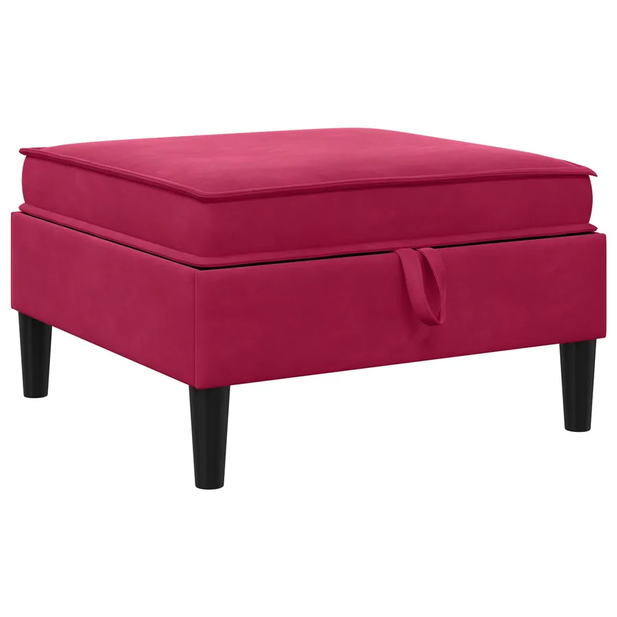 Pouf avec Rangement Bordeaux Velours - 2