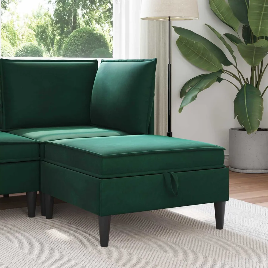Pouf avec Rangement Vert foncé Velours