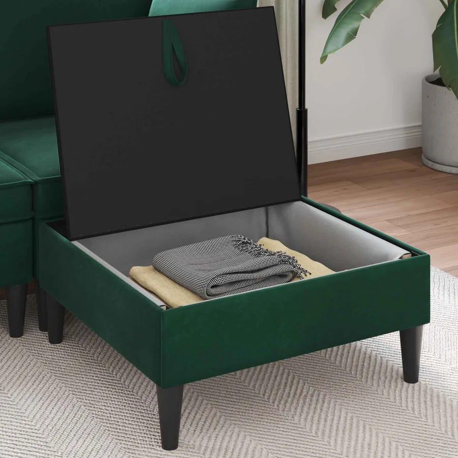 Pouf avec Rangement Vert foncé Velours - 3