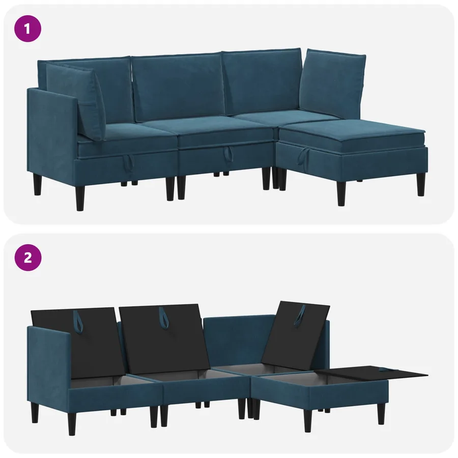 Ensemble de meubles pour le salon 4 pcs Bleu Velours - 8