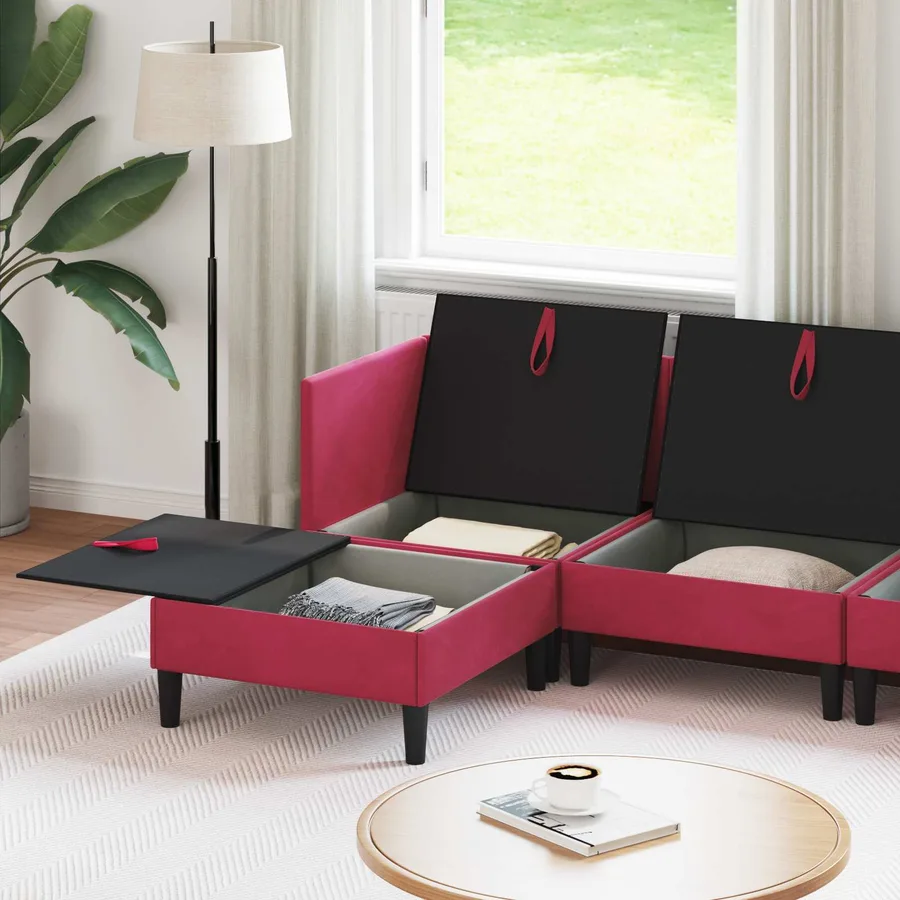 Ensemble de meubles pour le salon 5 pcs Bordeaux Velours - 3
