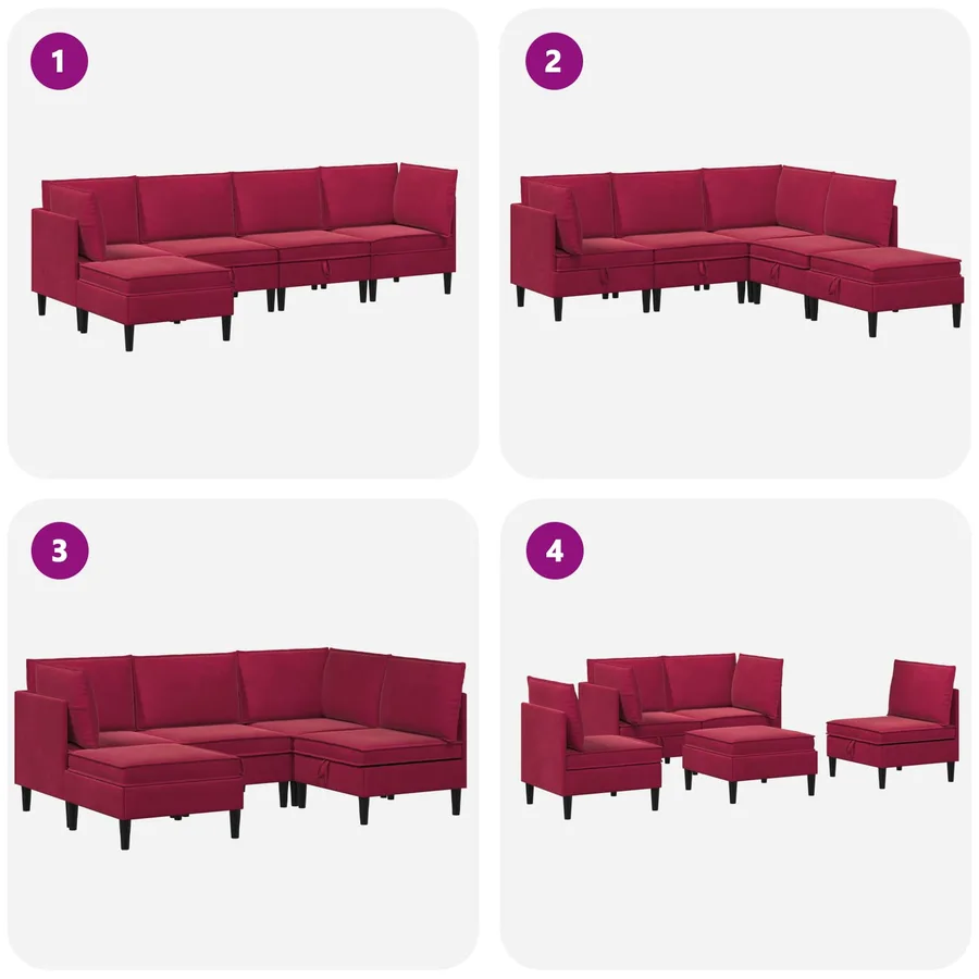 Ensemble de meubles pour le salon 5 pcs Bordeaux Velours - 9