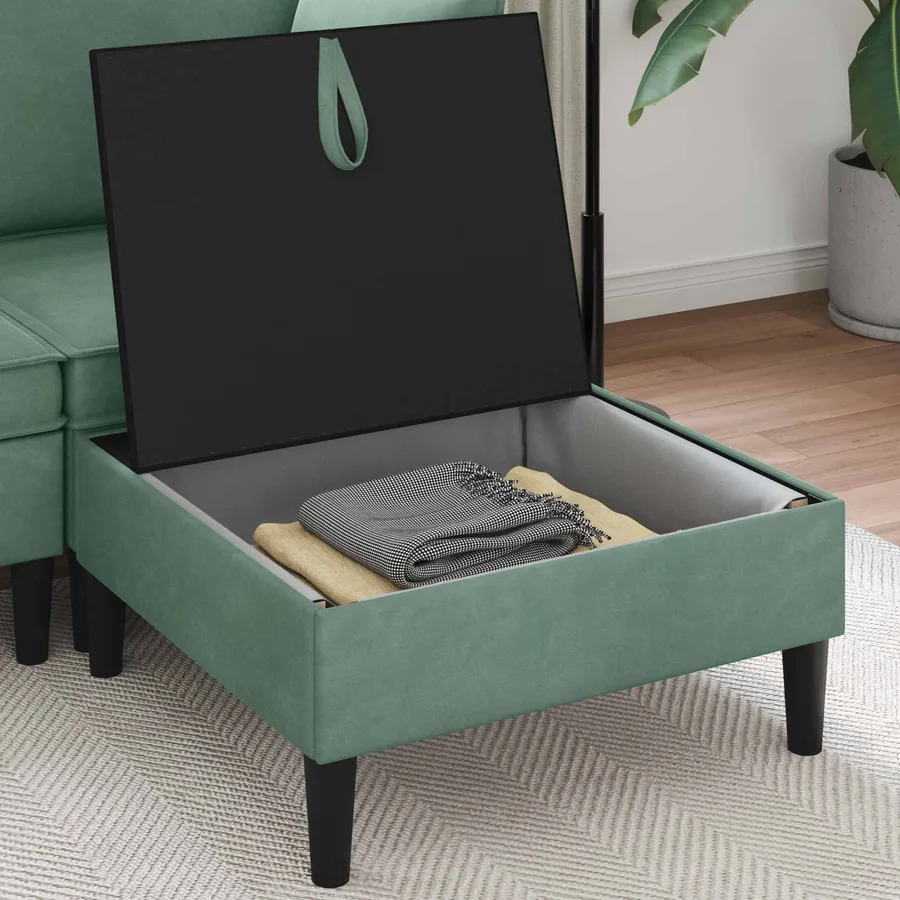 Pouf avec Rangement Vert Mer Velours - 3