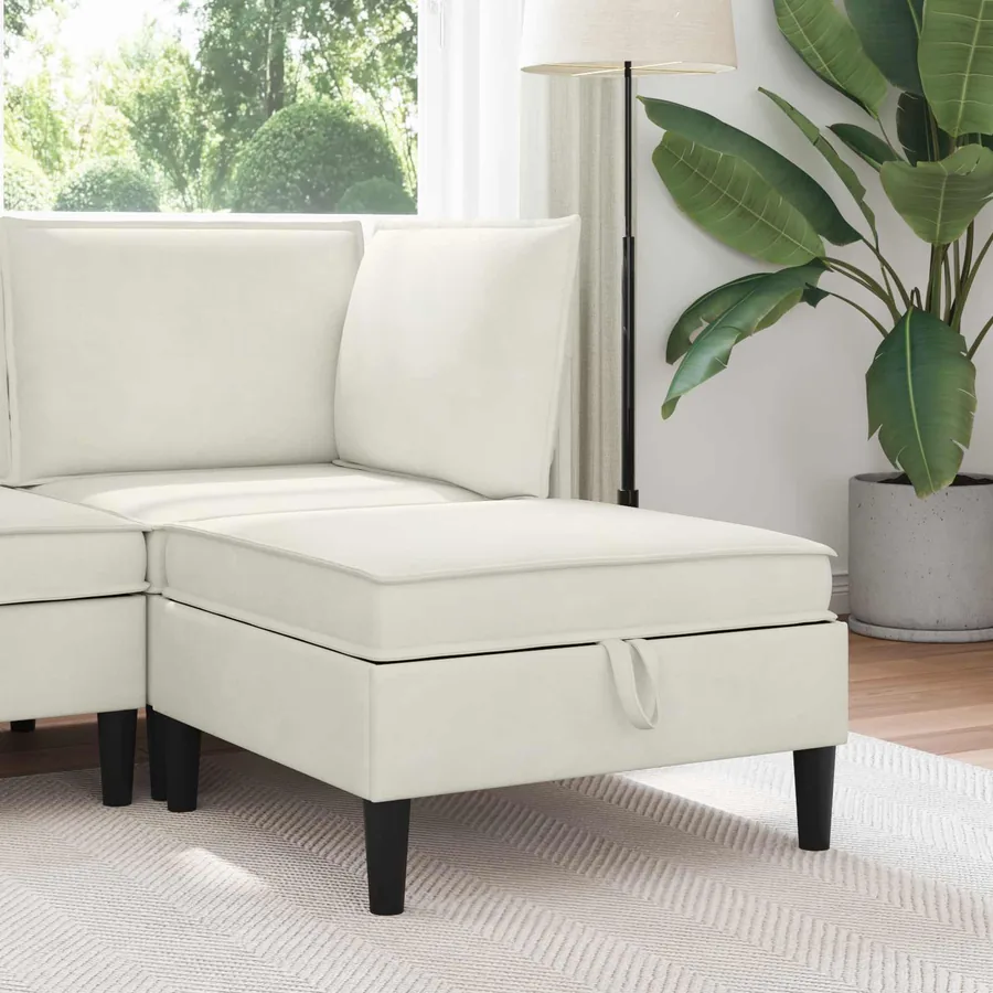 Pouf avec Rangement Crème Velours