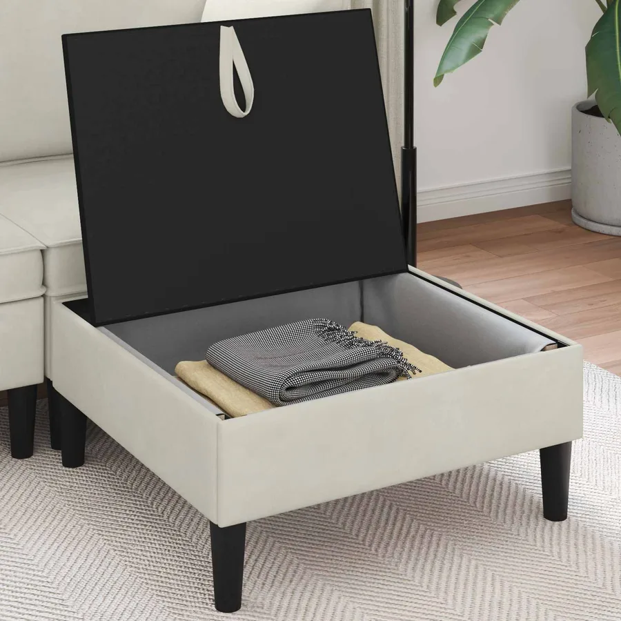 Pouf avec Rangement Crème Velours - 3