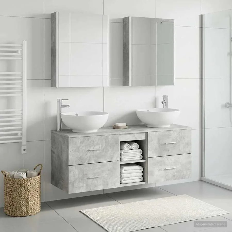 Ensemble de mobilier de salle de bain 5 pcs Gris béton