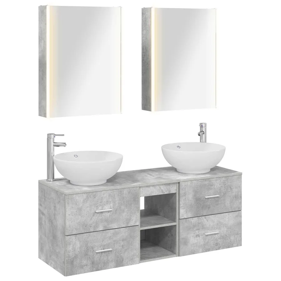 Ensemble de mobilier de salle de bain 5 pcs Gris béton - 2