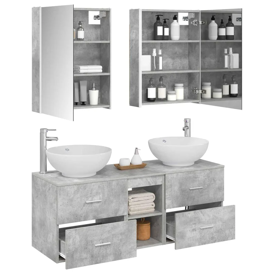 Ensemble de mobilier de salle de bain 5 pcs Gris béton - 3