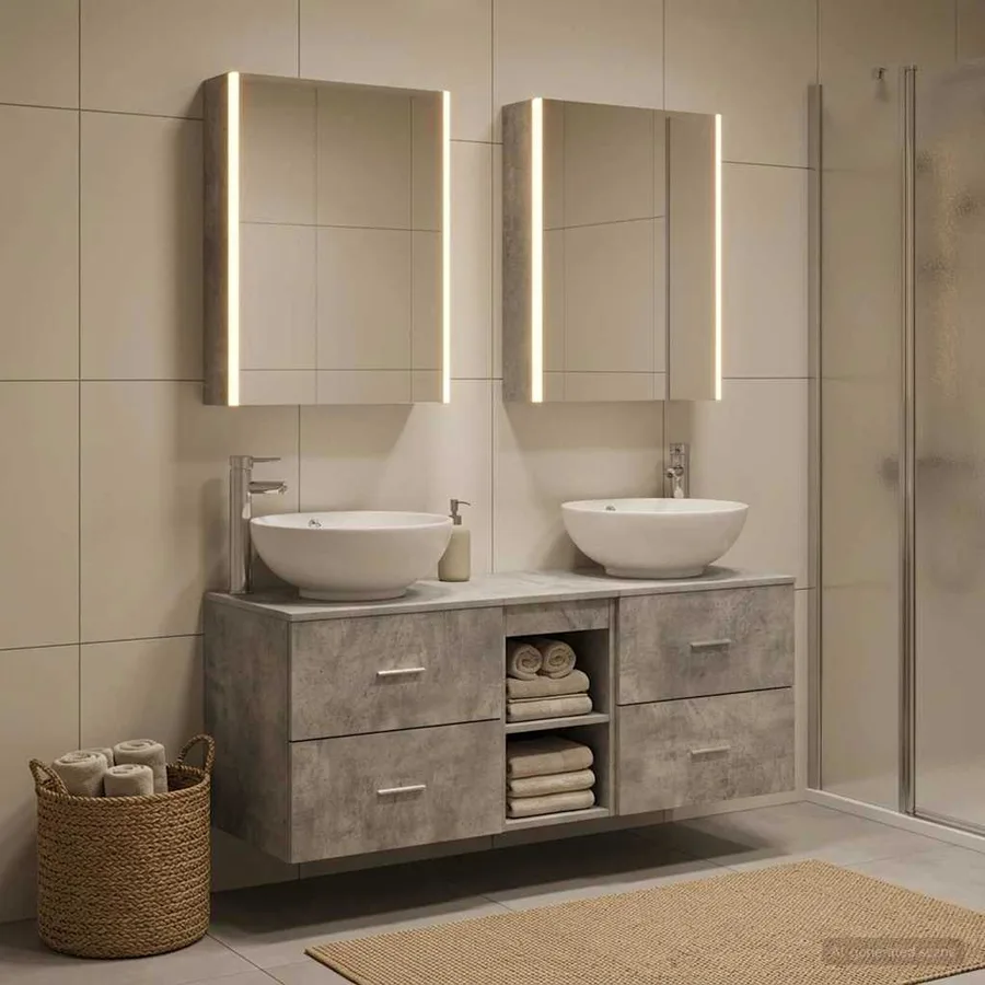 Ensemble de mobilier de salle de bain 5 pcs Gris béton - 4