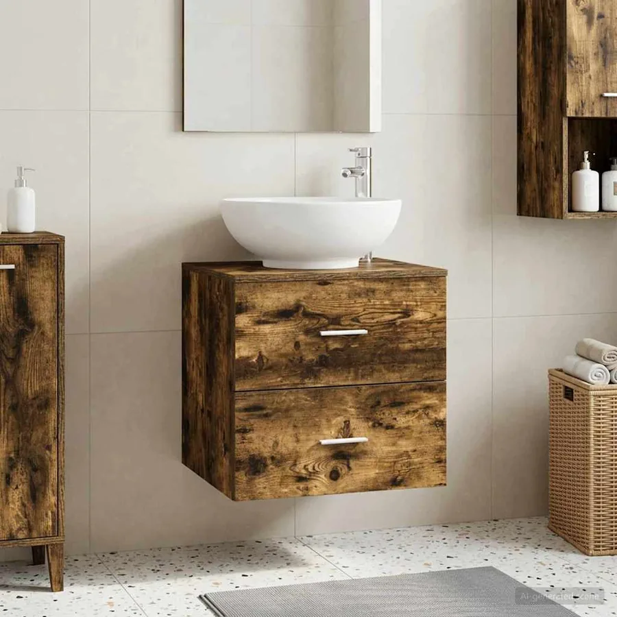 Vanité de lavabo mural Chêne fumé 49,5 x 44,5 x 66,5 cm
