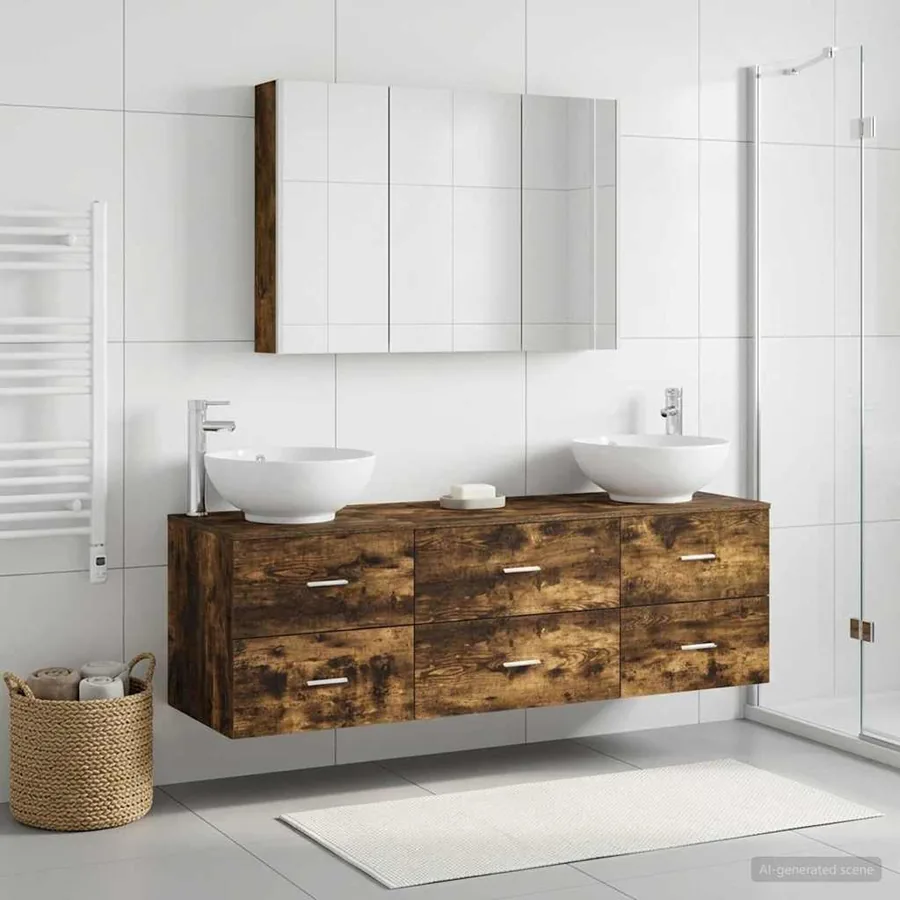 Ensemble de mobilier de salle de bain 4 pcs Chêne fumé