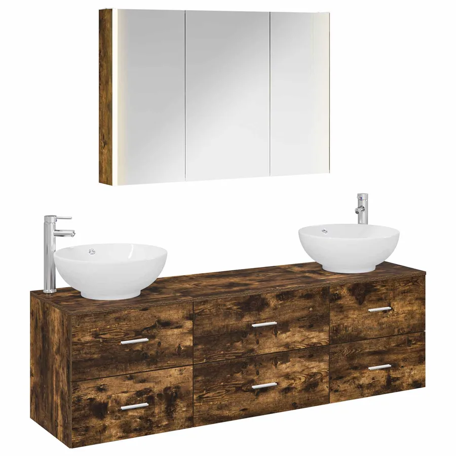 Ensemble de mobilier de salle de bain 4 pcs Chêne fumé - 2