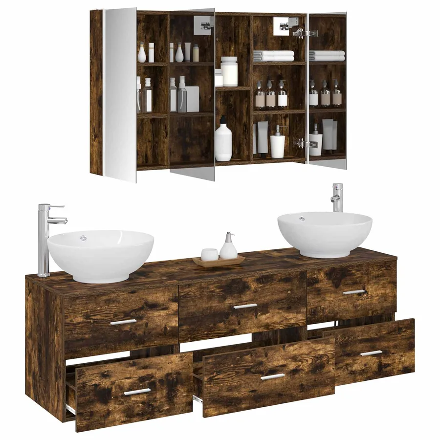 Ensemble de mobilier de salle de bain 4 pcs Chêne fumé - 3