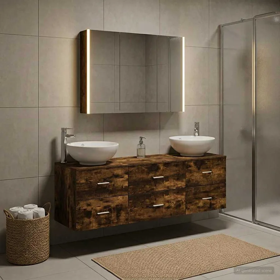 Ensemble de mobilier de salle de bain 4 pcs Chêne fumé - 4