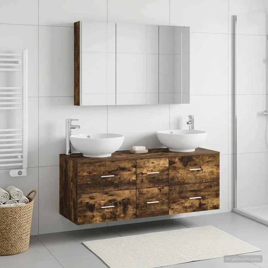 Ensemble de mobilier de salle de bain 4 pcs Chêne fumé