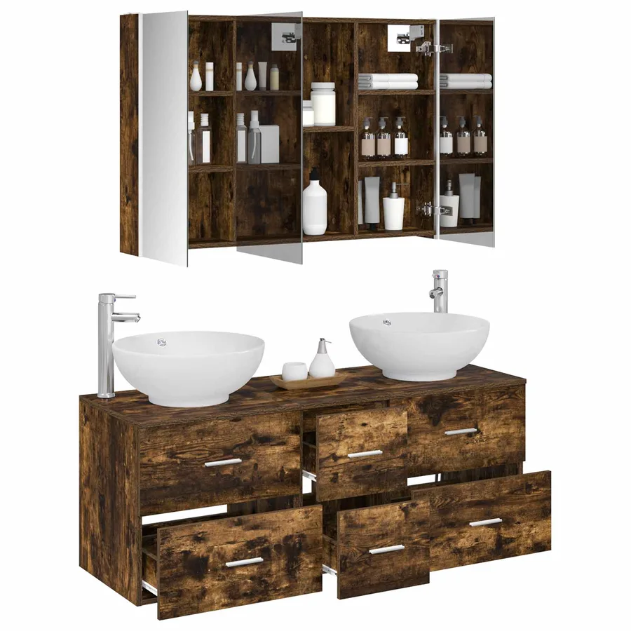 Ensemble de mobilier de salle de bain 4 pcs Chêne fumé - 3