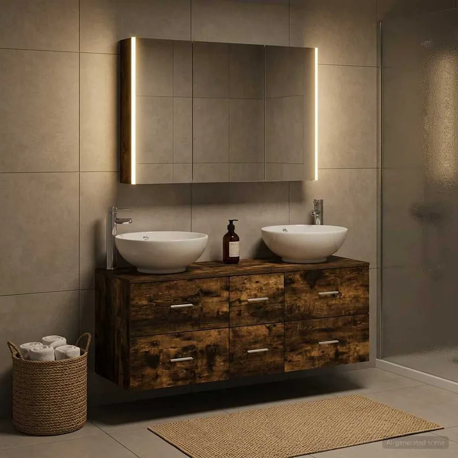 Ensemble de mobilier de salle de bain 4 pcs Chêne fumé - 4