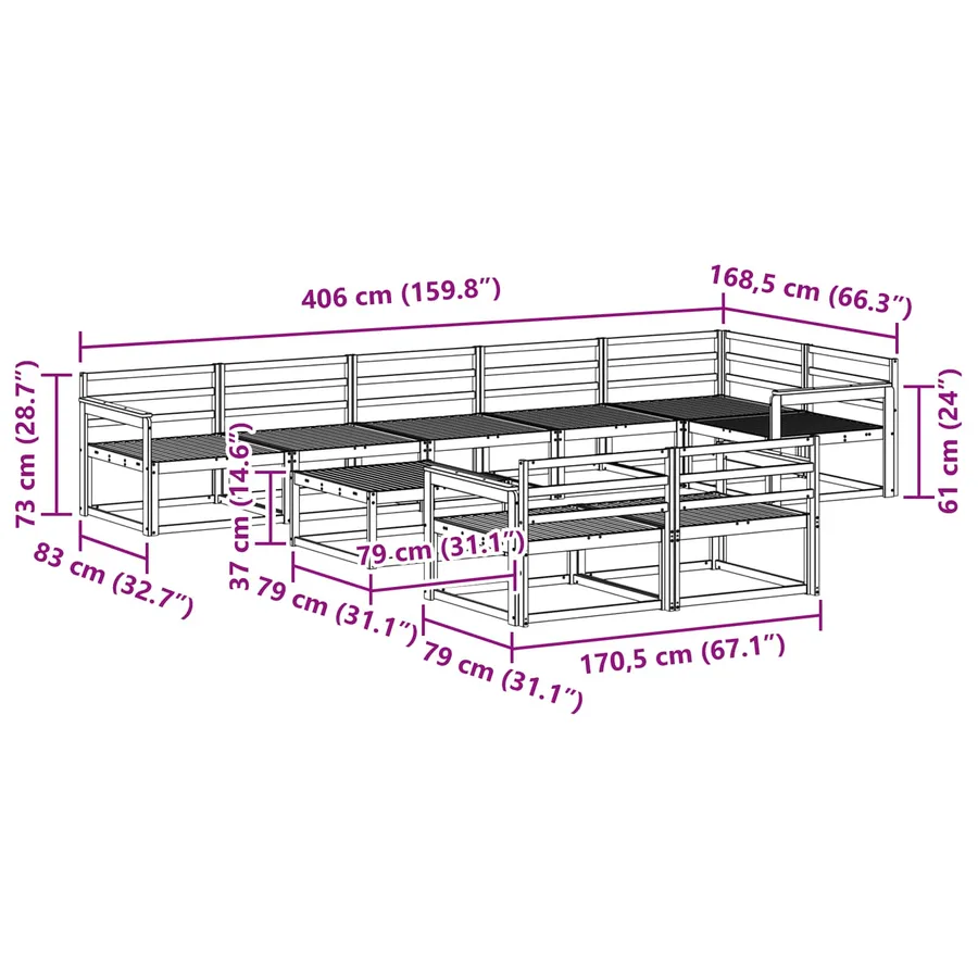 Ensemble de canapés d'extérieur 9 pcs Naturel - 11