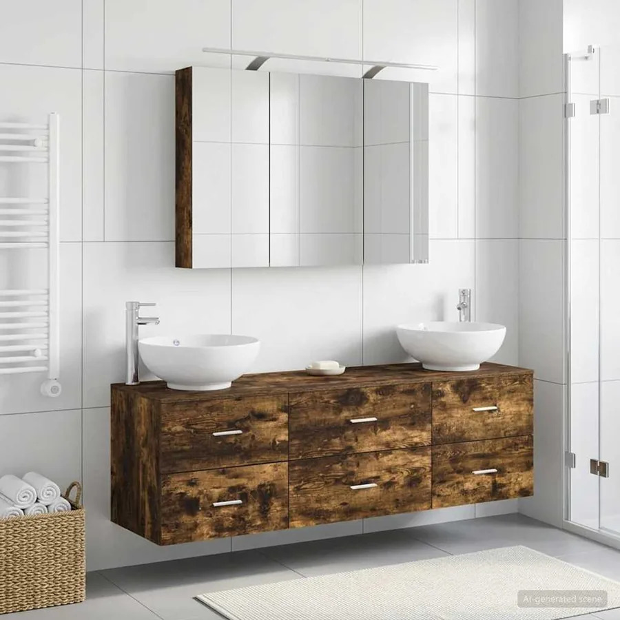 Ensemble de mobilier de salle de bain 4 pcs Chêne fumé