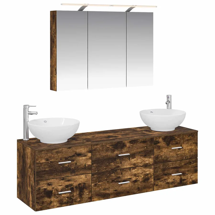 Ensemble de mobilier de salle de bain 4 pcs Chêne fumé - 2