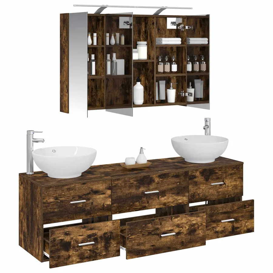 Ensemble de mobilier de salle de bain 4 pcs Chêne fumé - 3