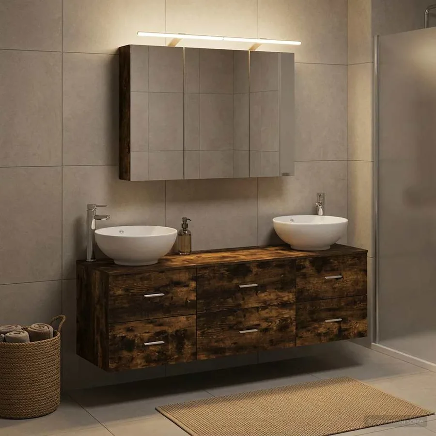 Ensemble de mobilier de salle de bain 4 pcs Chêne fumé - 4