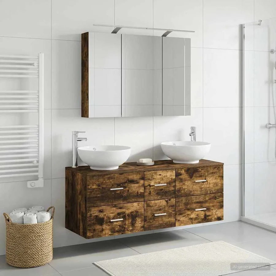 Ensemble de mobilier de salle de bain 4 pcs Chêne fumé