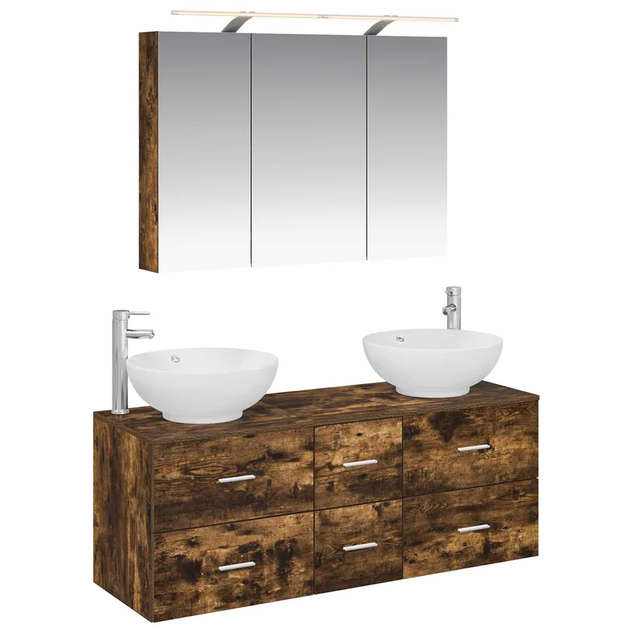 Ensemble de mobilier de salle de bain 4 pcs Chêne fumé - 2
