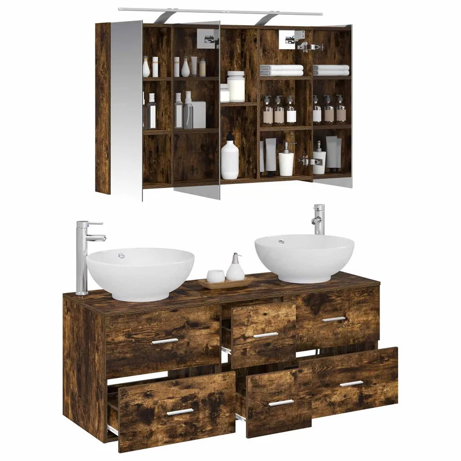 Ensemble de mobilier de salle de bain 4 pcs Chêne fumé - 3