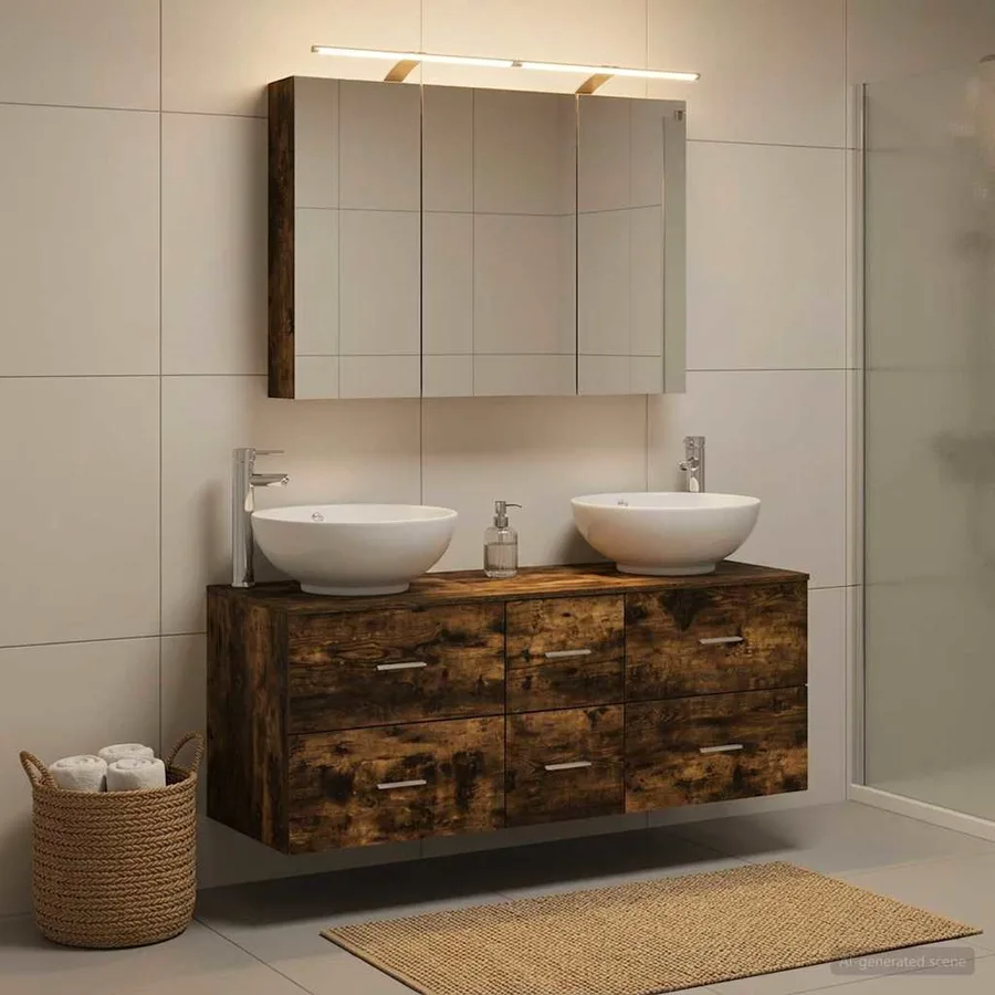 Ensemble de mobilier de salle de bain 4 pcs Chêne fumé - 4