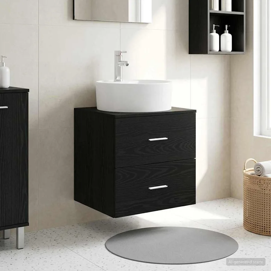 Vanité de lavabo mural Chêne noir 49,5 x 44,5 x 65 cm