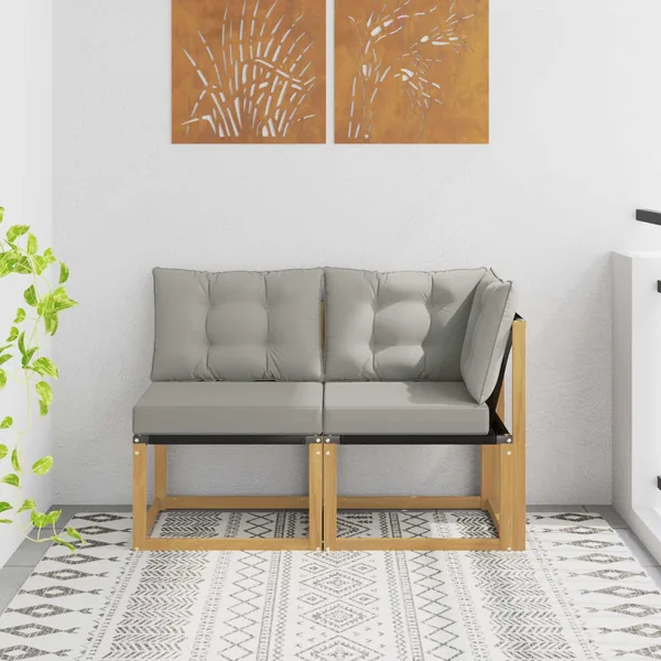 Canapé d’extérieur milieu et coin avec coussin 2 Pièce Blanc