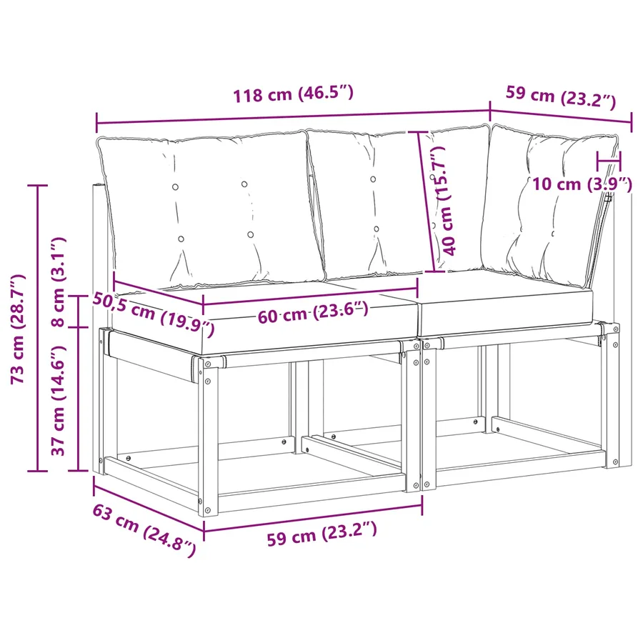 Canapé d’extérieur milieu et coin avec coussin 2 Pièce Blanc - 10