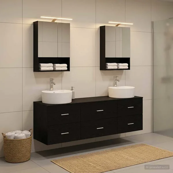 Ensemble de mobilier de salle de bain 5 pcs Chêne noir