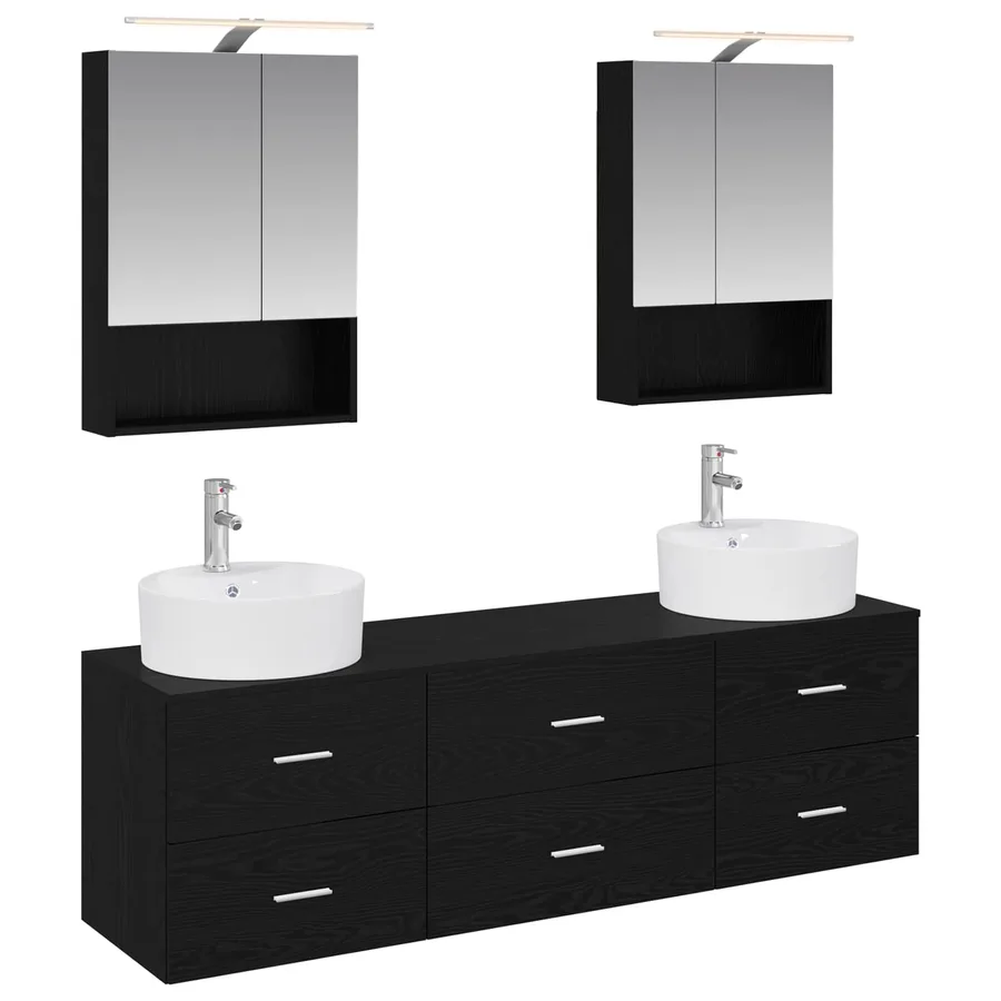 Ensemble de mobilier de salle de bain 5 pcs Chêne noir - 2