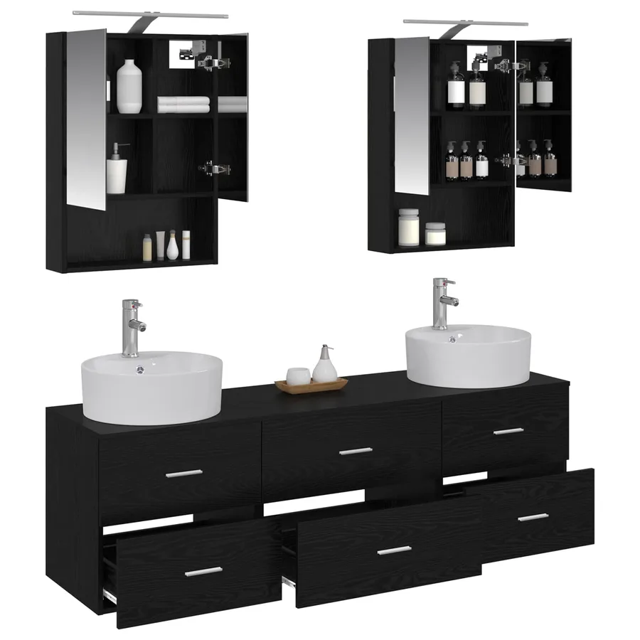 Ensemble de mobilier de salle de bain 5 pcs Chêne noir - 3