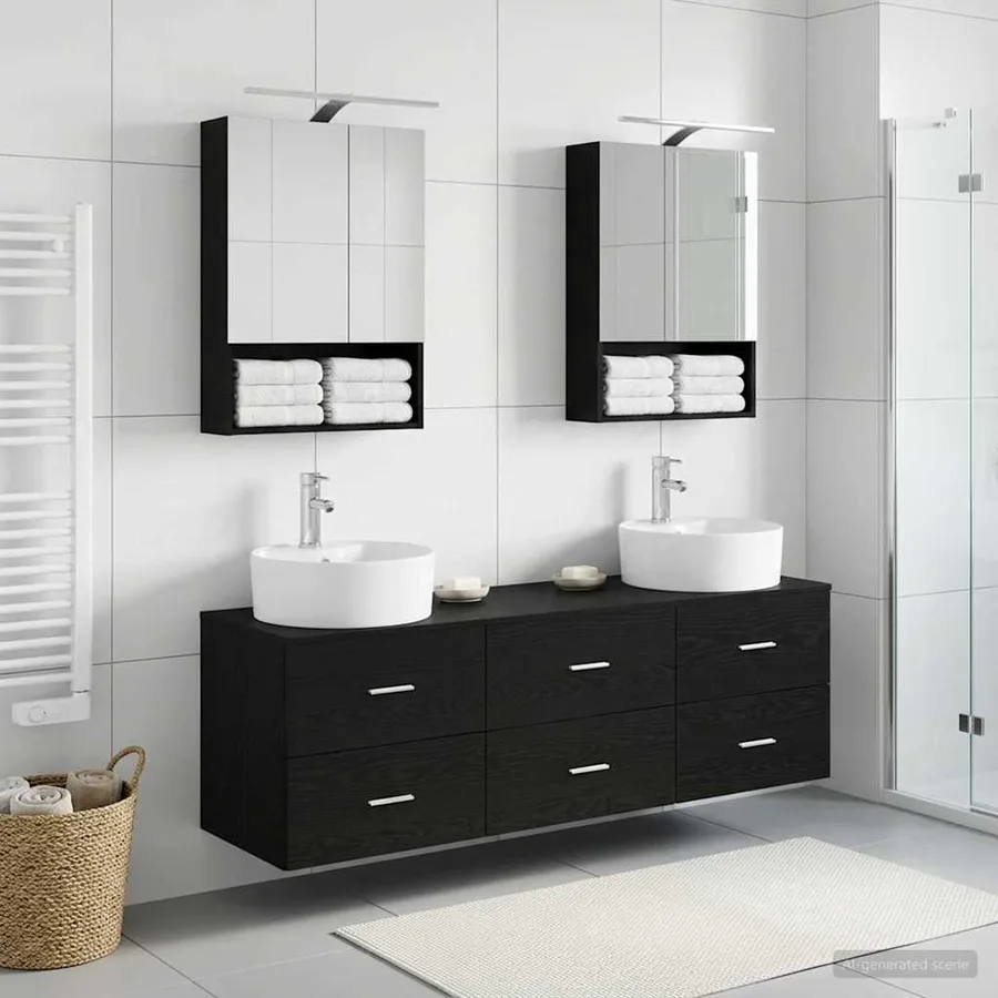 Ensemble de mobilier de salle de bain 5 pcs Chêne noir - 4