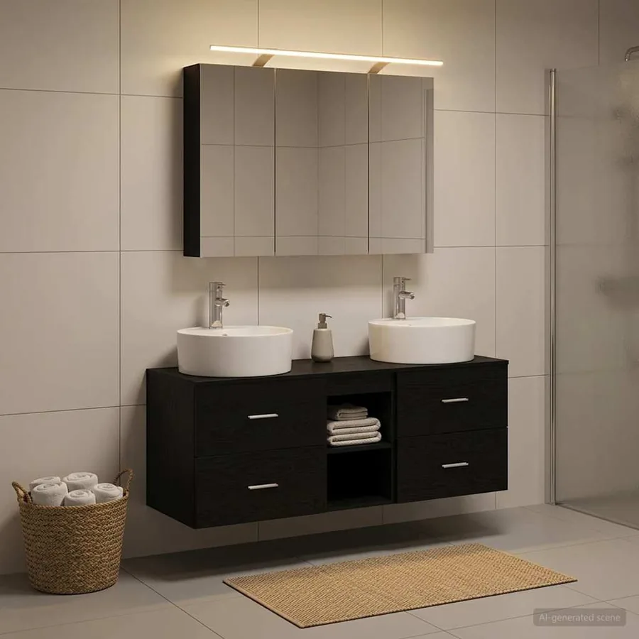 Ensemble de mobilier de salle de bain 4 pcs Chêne noir