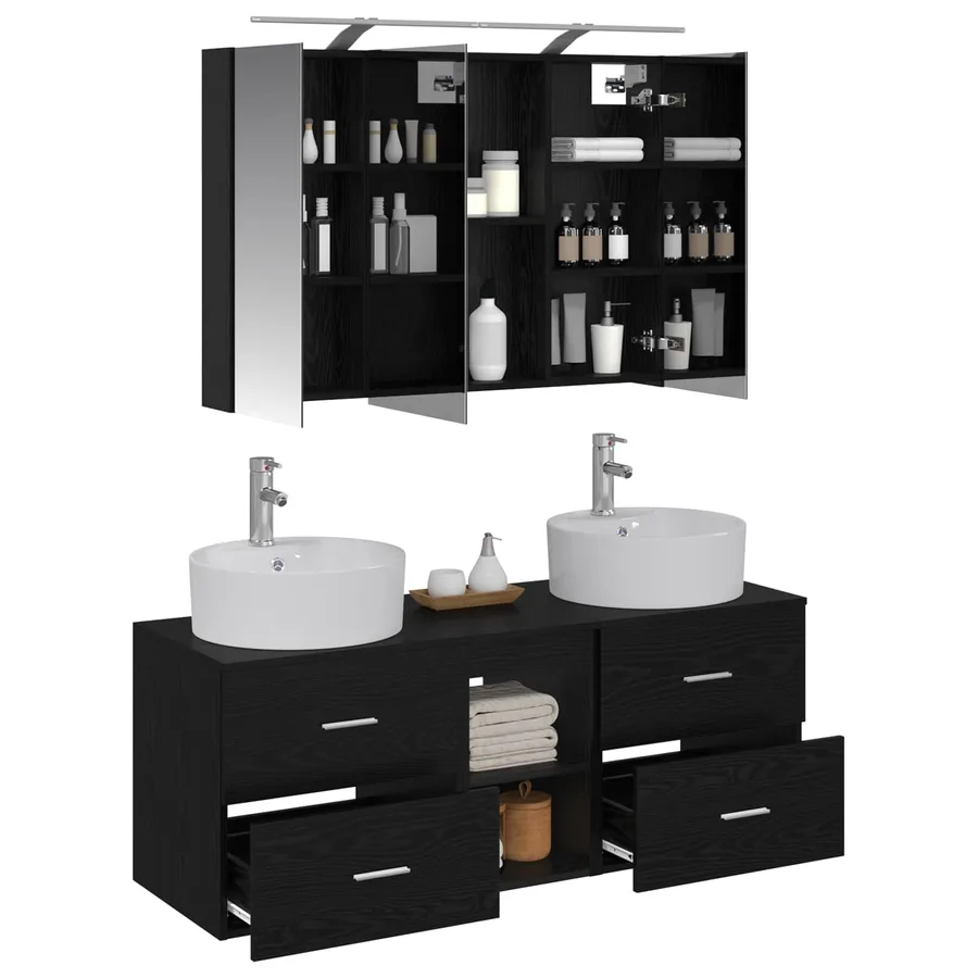 Ensemble de mobilier de salle de bain 4 pcs Chêne noir - 3