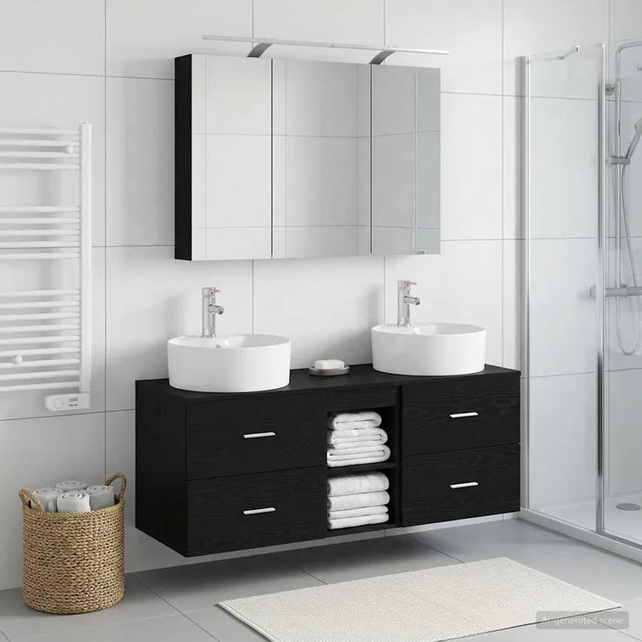 Ensemble de mobilier de salle de bain 4 pcs Chêne noir - 4