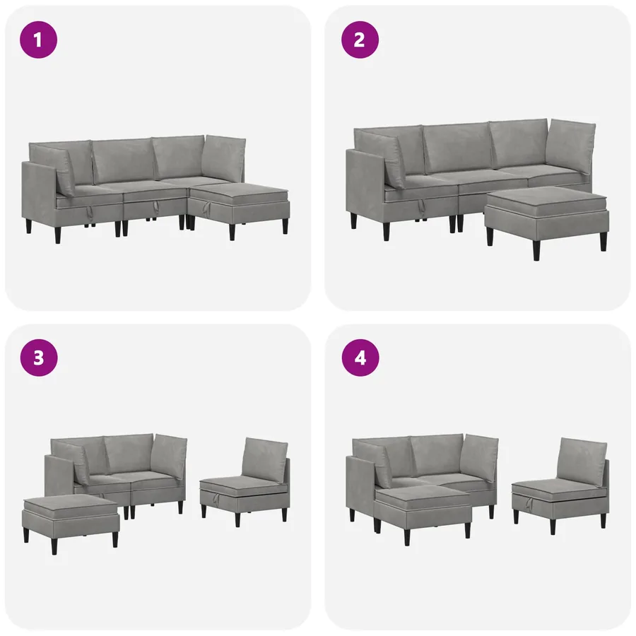 Ensemble de meubles pour le salon 4 pcs Gris clair Velours - 11