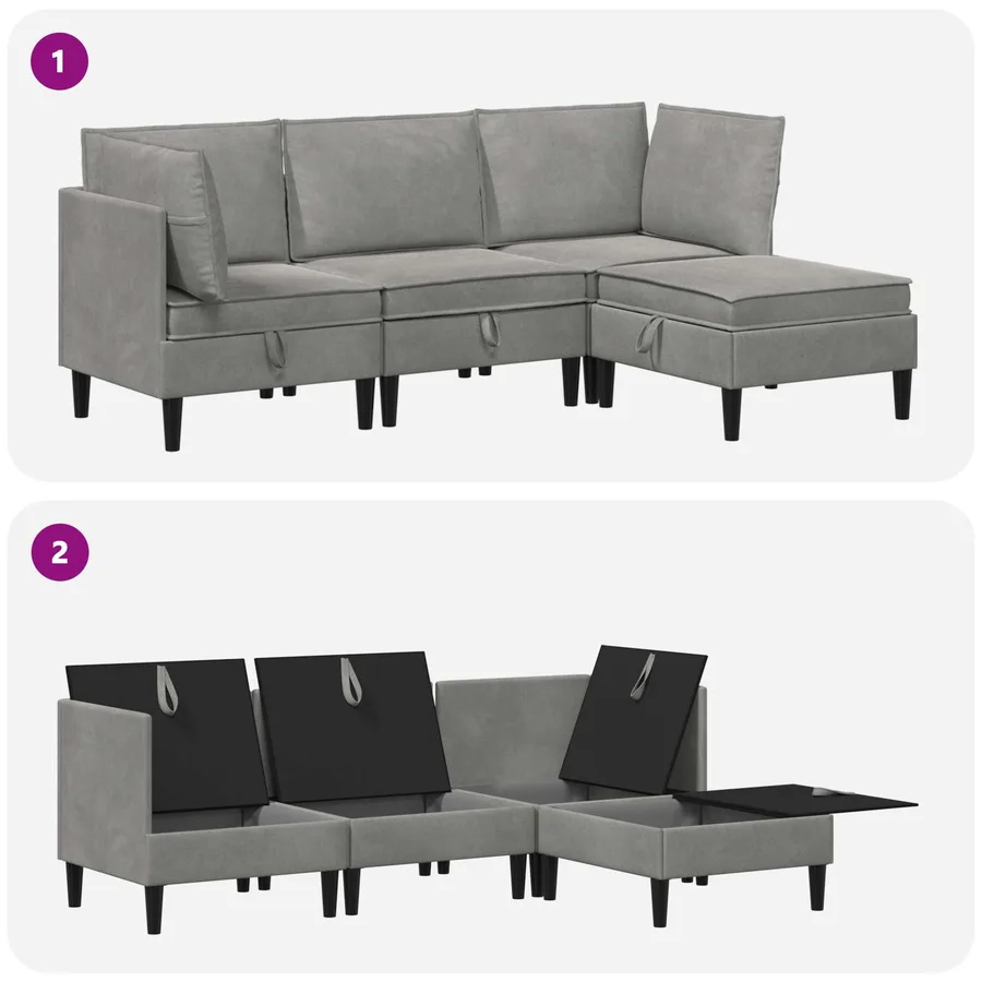 Ensemble de meubles pour le salon 4 pcs Gris clair Velours - 8